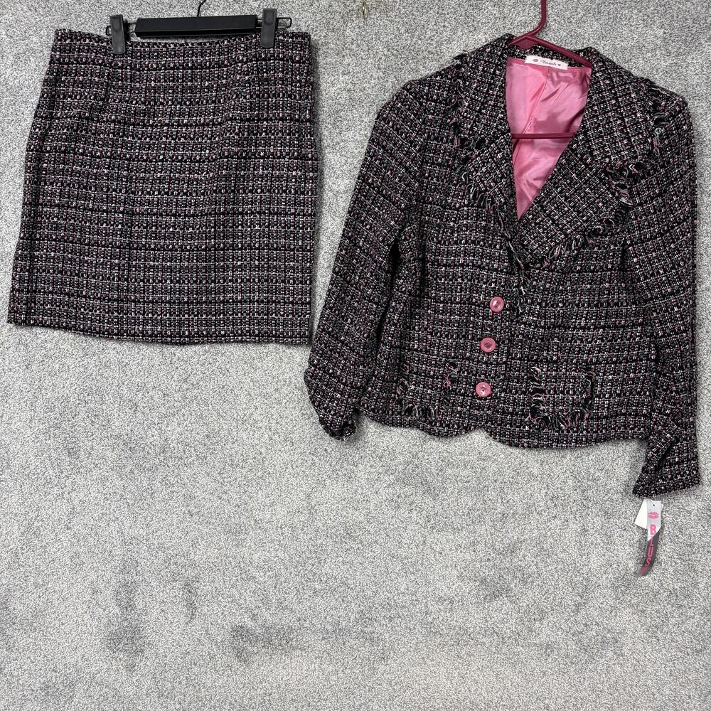 Vintage 90s Blush Women Skirt Suit Set 11/12 Pink Tweed Coquette Academia Preppy